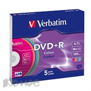 Носители информации Verbatim DVD+R 4,7Gb 16х Slim/5 43556 Color