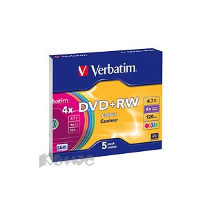Носители информации Verbatim DVD+RW 4,7GB 4х SLIM/5 43297 Color