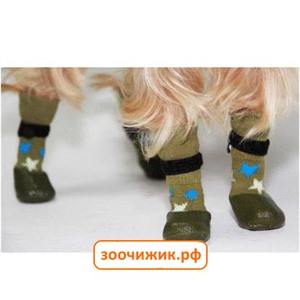 Носки Барбоски XXS/0 c латексным покрытием на завязках хаки для собак