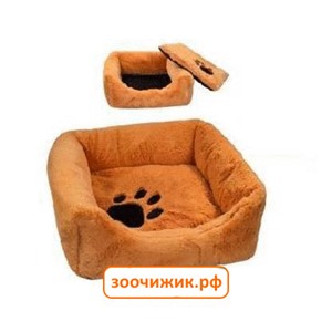 Лежанка (Zoo-M) "Belka" квадратная (55*55*17) с подушкой рыжая мехсатин для кошек и собак