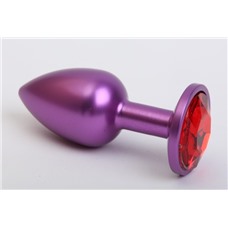 Анальная пробка металл фиолетовая с красным стразом 7,6х2,8см 47413-2MM