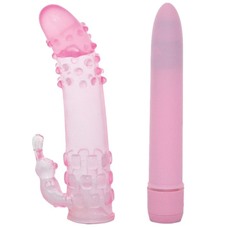 Розовый вибратор с рельефной насадкой GOOD VIBES ORGASMIC DREAM VIBRATOR SET - 15,2 см.