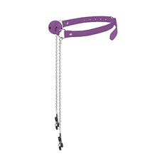 Кляп с зажимами для сосков OUCH Purple SH-OU151PUR