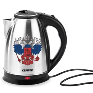 Чайник CENTEK CT-1068 герб 2000Вт, 2 л, металл, хромирован.вставка на крышке