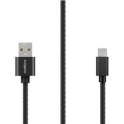 Кабель Rombica (AB-04 Black) micro USB черный, 2 м, текстиль/алюминий