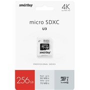 Карта памяти MicroSDXC_256 Gb SmartBuy class10 PRO90/70Mb/s UHS-I (U3)  SB256GBSDCL10U3-01