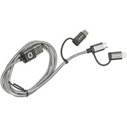 Кабель Qumo (22036) Apple 8-pin MFI+micro USB+USB C, 1 м, коннектор металл