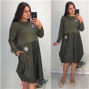 Платье SIZE PLUS верх трикотаж , низ плащевка хаки RH122