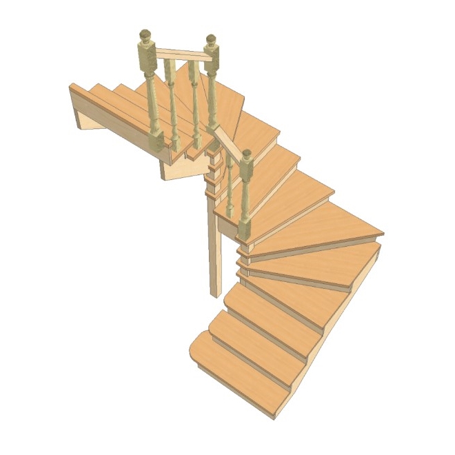 №3.1.8.3. Лестница с разворотом на 180 градусов, с забежными ступенями