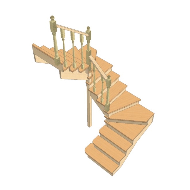 №3.1.5.3. Лестница с разворотом на 180 градусов, с забежными ступенями