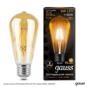  Gauss Лампа Gauss LED Filament ST64 E27 6W Golden 2400К 102802006