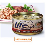 Консервы "Lifecat" для кошек  тунец с говядиной в бульоне 70гр.