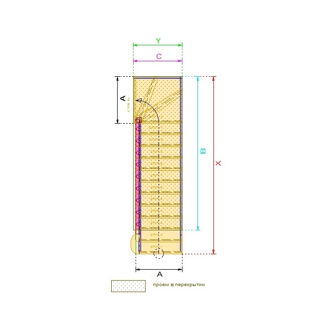 №2.1.1.11. Лестница с поворотом на 90 градусов, с забежными и прямыми ступенями