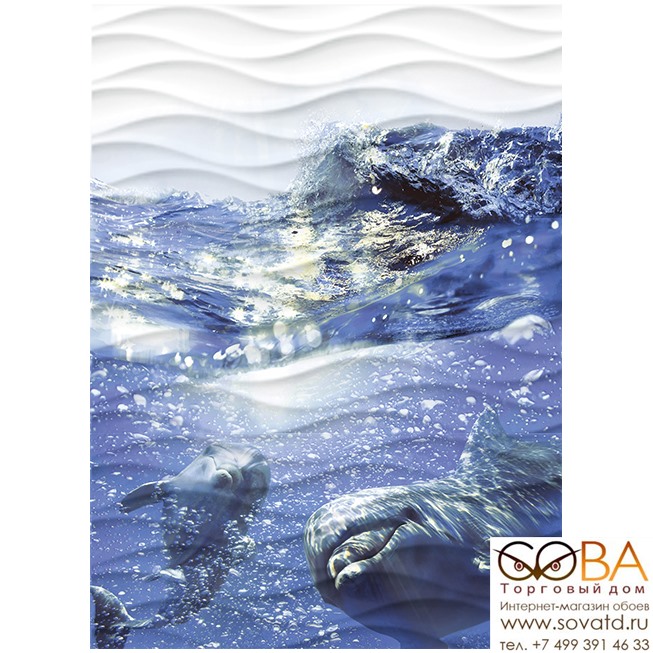 Панно Wave Dolphins  (WA2T123D) 60x44 купить по лучшей цене в интернет магазине стильных обоев Сова ТД. Доставка по Москве, МО и всей России