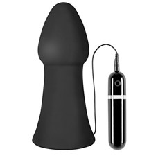 Большая чёрная вибропробка MENZSTUFF VIBRATING BUTTCRASHER CONED - 20 см.