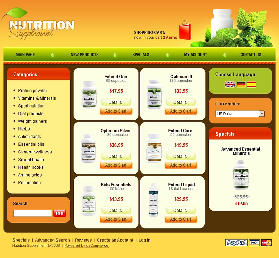 Ordering site. Nutrition log.